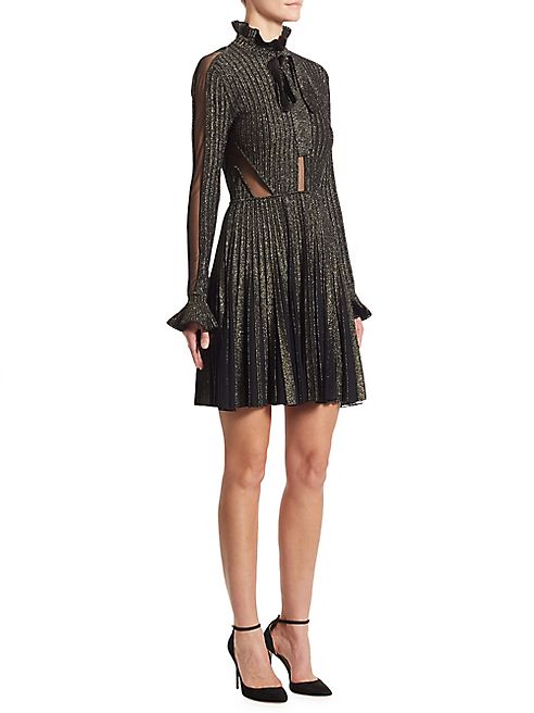 ELIE SAAB - Tulle-Inset Ribbed Metallic Dress