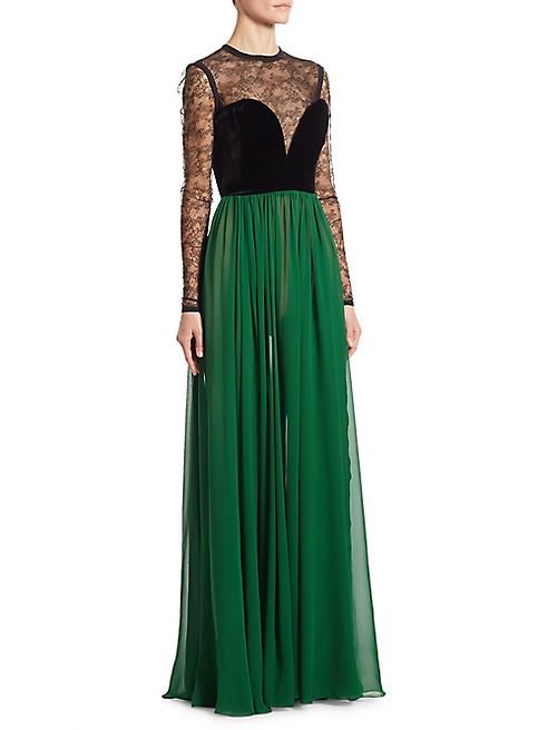 ELIE SAAB - Two-Tone Lace & Crepe Georgette Gown