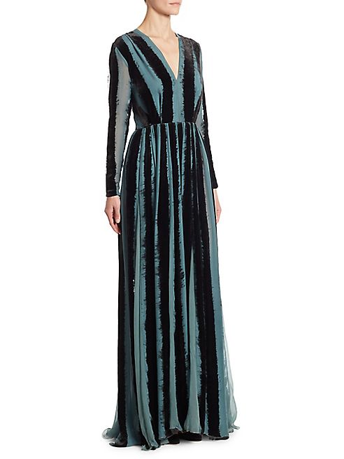 ELIE SAAB - Devore Lace-Inset Velvet & Silk V-Neck Gown