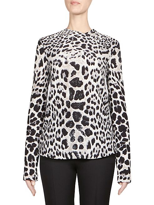 Saint Laurent - Leopard-Print Crêpe de Chine Asymmetrical Blouse