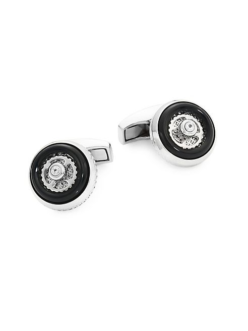 Tateossian - Stones of the World Gear Wheel Sterling Silver, Onyx & White Topaz Cufflinks