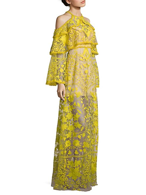 Thurley - Marigold Embroidered Cold-Shoulder Maxi Dress