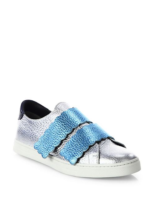 Fendi - Biscuit Metallic Leather Grip-Tape Sneakers