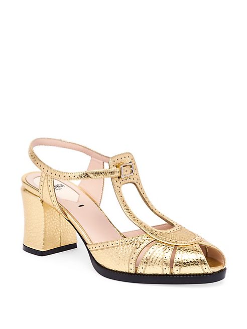 Fendi - Chameleon Metallic Leather Block Heel Sandals