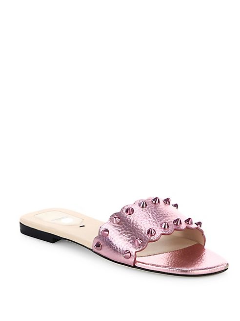 Fendi - Studded Metallic Leather Slides