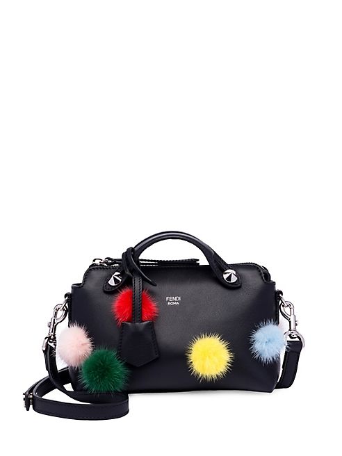 Fendi - By The Way Mink Fur Pom-Pom & Leather Boston Bag