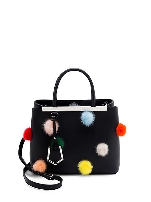 Fendi - Petite 2Jours Mink Fur Pom-Pom & Leather Tote