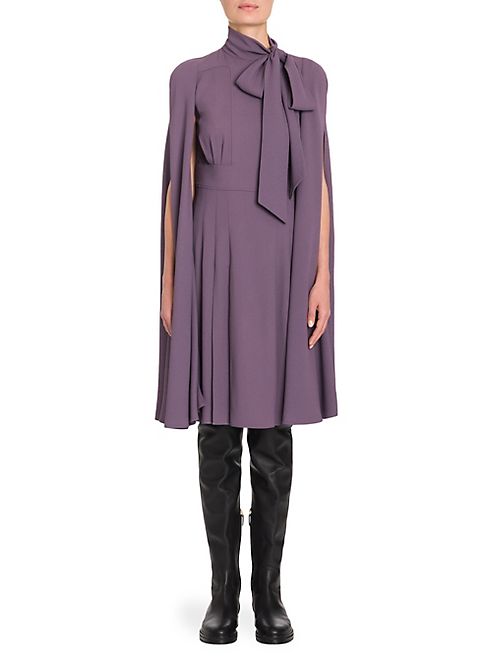 Valentino - Tie-Neck Cape Dress