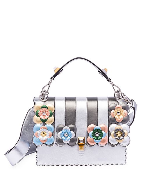 Fendi - Kan I Floral-Detail Metallic Leather Shoulder Bag