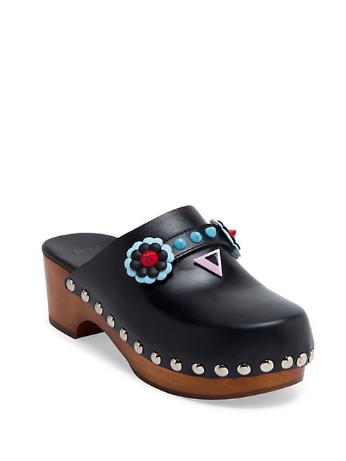 Fendi - Flower Face Leather Clogs