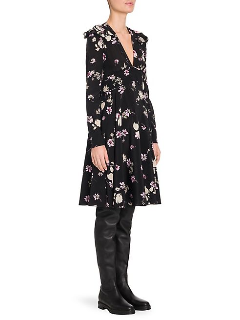 Valentino - Flowers Fall Silk V-Neck Dress