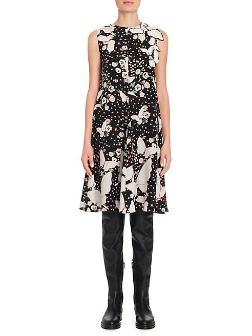 Valentino - Pop Butterflies Applique Silk Dress