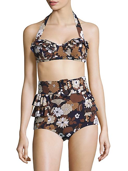 Michael Kors Collection - Outline Floral Two-Piece Ruffled Bikini