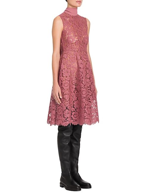 Valentino - Heavy Lace Tie-Neck Dress