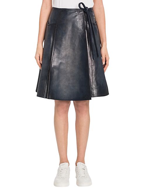 Valentino - Bloched Leather Wrap Skirt