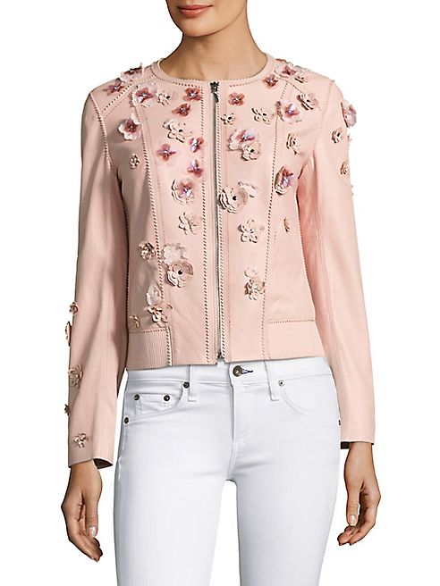 Elie Tahari - Embellished Leather Bomber Jacket