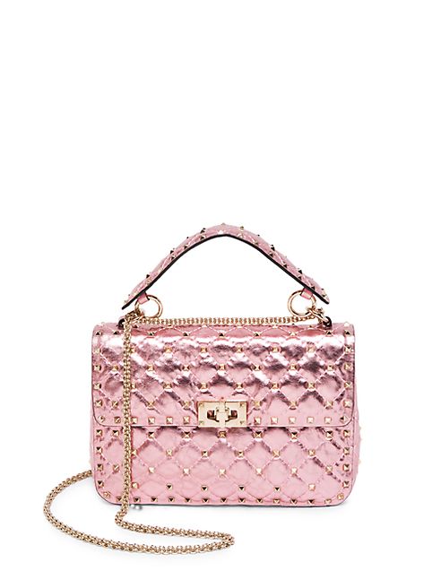 Valentino - Medium Rockstud Spike Metallic Leather Chain Shoulder Bag