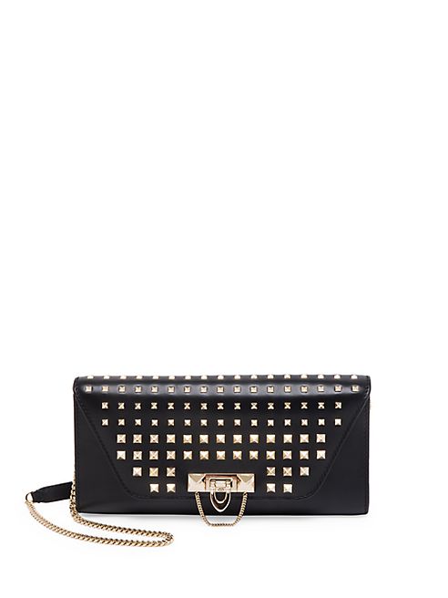 Valentino - Demi Lune Studded Leather Chain Clutch