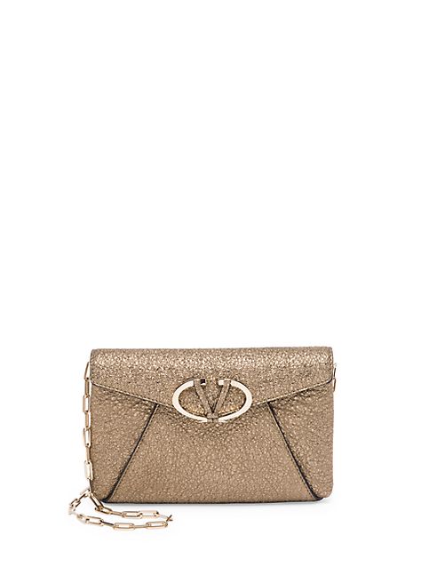 Valentino - V Rivet Metallic Leather Chain Clutch