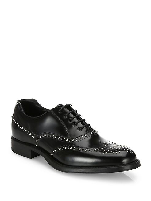 Prada - Studded Leather Wingtip Oxfords