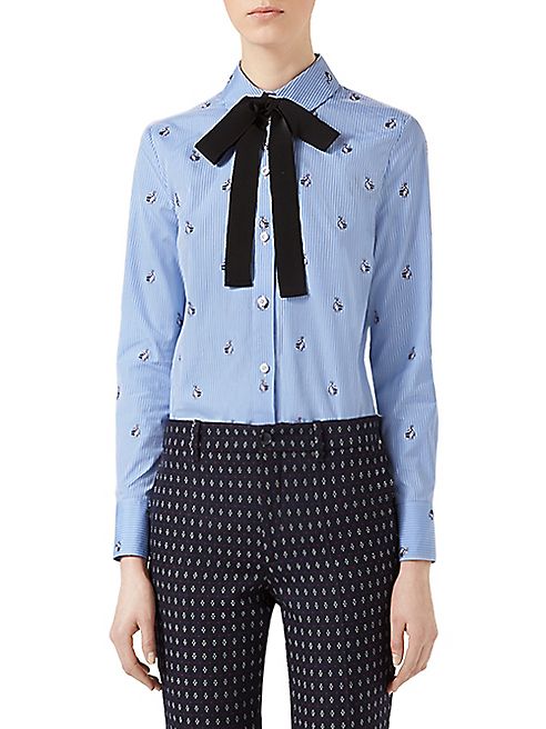 Gucci - Rabbit Fil Coupé Tie-Neck Shirt