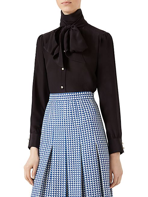 Gucci - Crêpe de Chine Tie-Neck Blouse