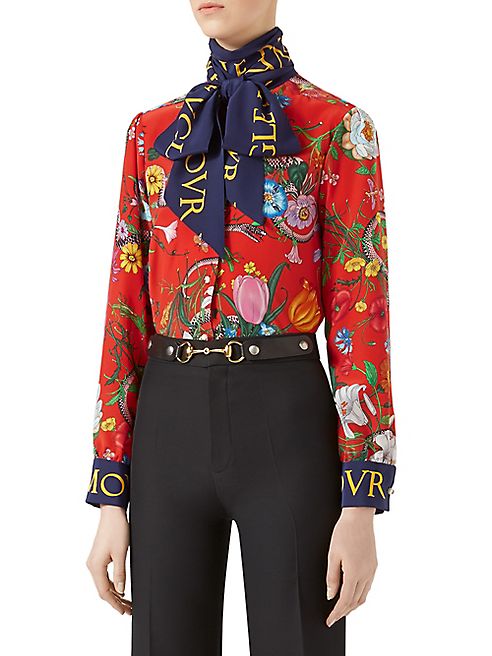 Gucci - Crêpe de Chine Floral-Print Blouse