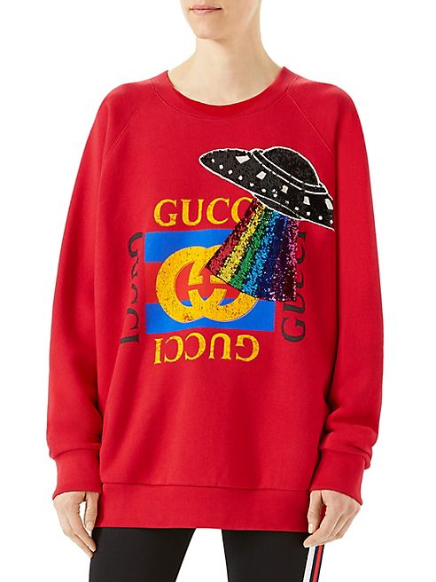 Gucci - Oversize Sequin-Detail Logo Sweatshirt