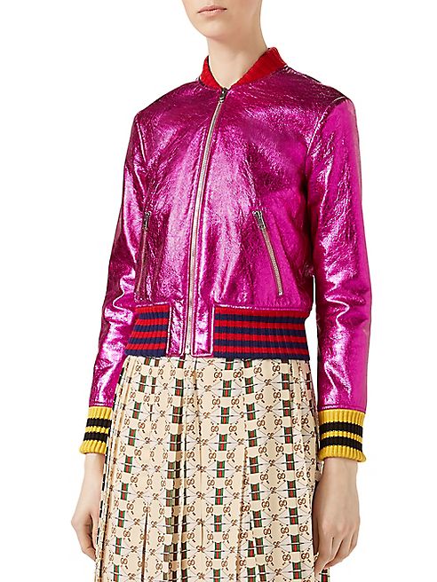 Gucci - Metallic Leather Bomber Jacket