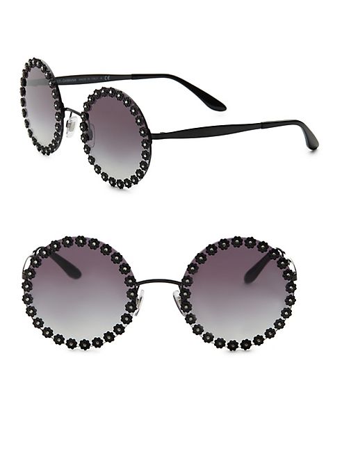 Dolce & Gabbana - Flower-Trimmed 56MM Round Sunglasses