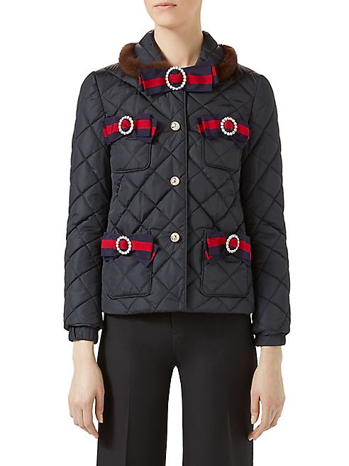 Gucci - Mink-Trim Bow-Detail Quilted Jacket