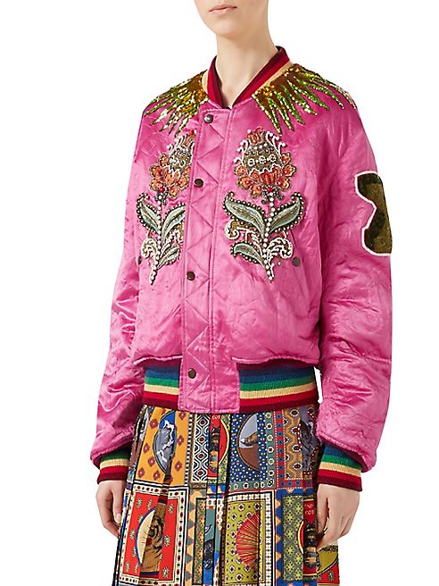 Gucci - Reversible Embroidered Silk Bomber Jacket