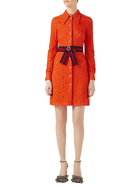 Gucci - Belted Cluny Lace Shirtdress