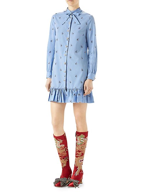 Gucci - Rabbit Fil Coupé Flounce Shirtdress