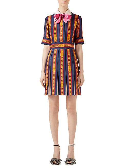 Gucci - Sylvie Chain-Print Pleated Silk Dress