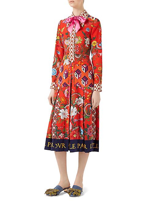 Gucci - Crêpe de Chine Patchwork Flora Snake Shirtdress