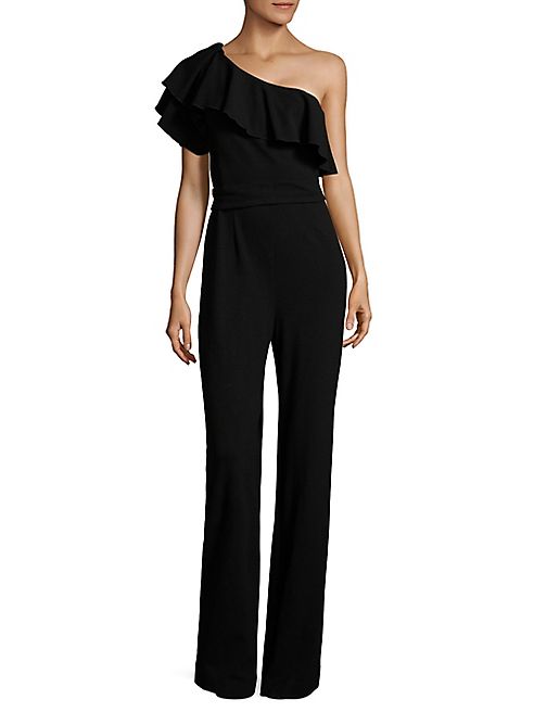 Josie Natori - Crepe One-Shoulder Ruffle Jumpsuit