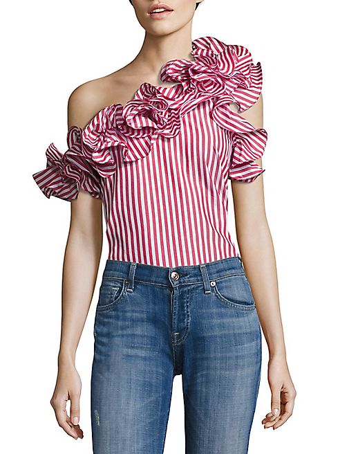 Petersyn - Arabella Ruffled Striped One-Shoulder Top