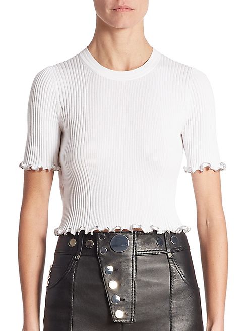 Alexander Wang - Ribbed Cotton-Blend Cropped Tee