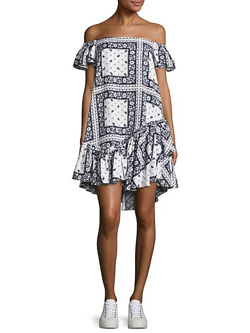 Cinq à Sept - Minella Off-The-Shoulder Scarf-Print Dress