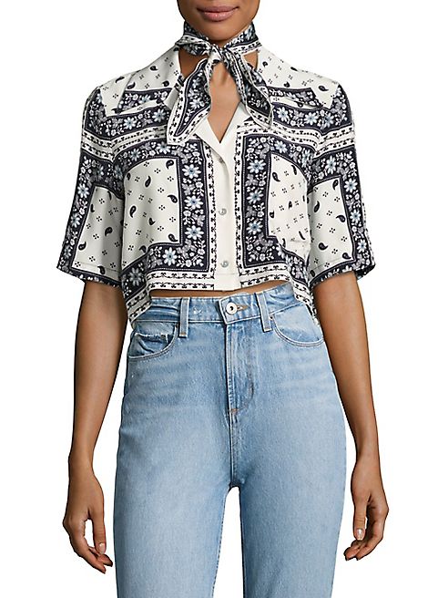 Cinq à Sept - Dani Cropped Scarf-Print Silk Camp Shirt