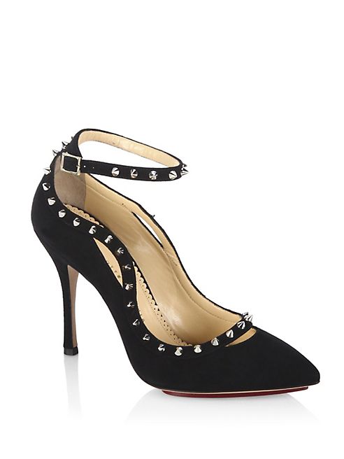 Charlotte Olympia - Pimlico Studded Suede Ankle Strap Pumps