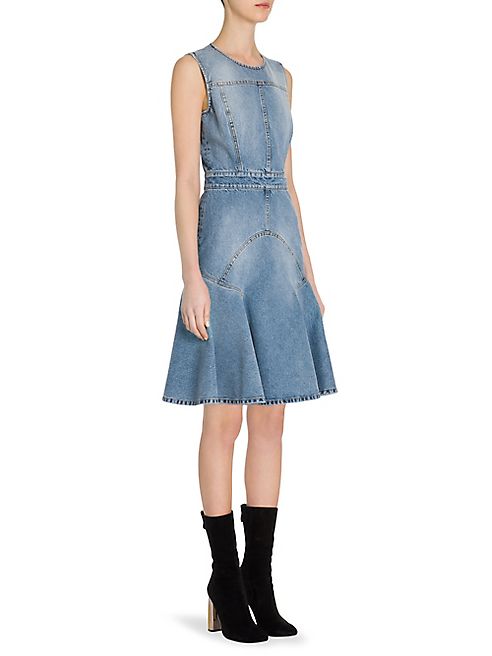 Alexander McQueen - Paneled Denim A-Line Dress