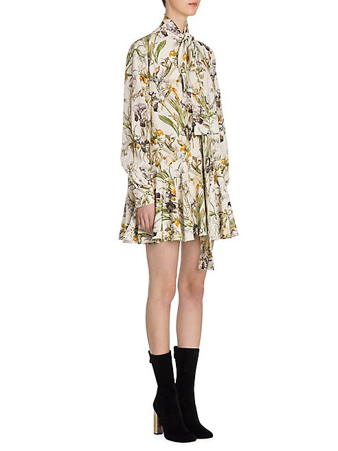 Alexander McQueen - Floral-Print Silk Tie-Neck Dress