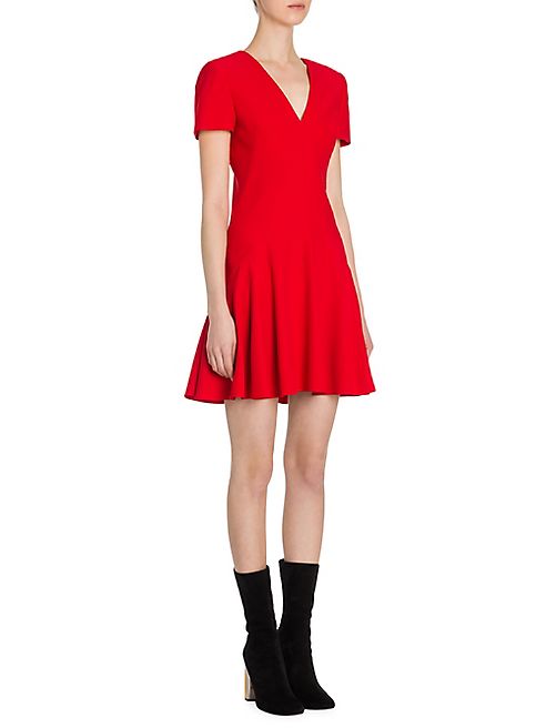 Alexander McQueen - Flared Wool & Silk V-Neck Dress