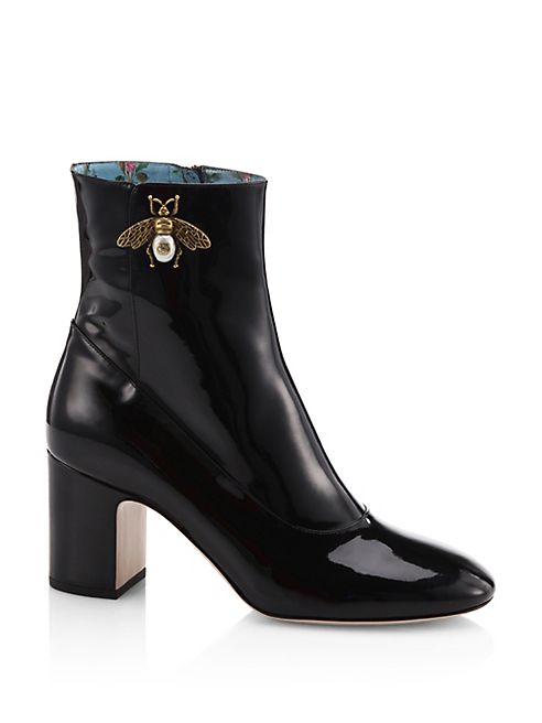 Gucci - Lois Patent Leather Block Heel Booties