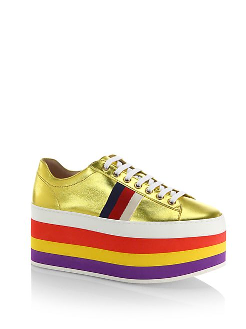 Gucci - Peggy Metallic Leather Rainbow Platform Sneakers