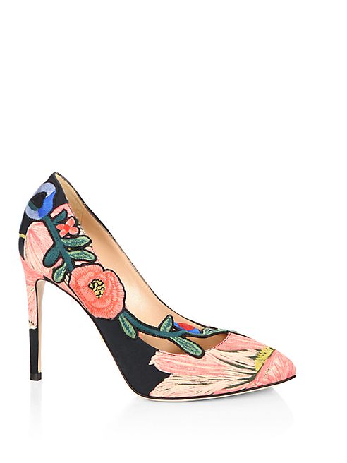 Gucci - Ophelia Floral-Embroidered Printed Satin Pumps