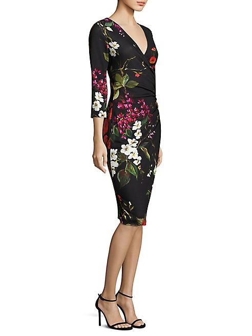 Escada - Dimolas Floral-Print Jersey Faux-Wrap Dress