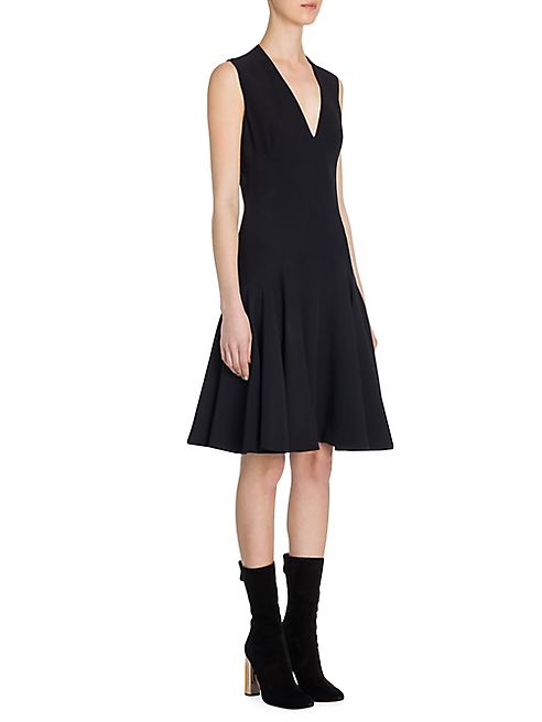 Alexander McQueen - Paneled Wool & Silk V-Neck Dress